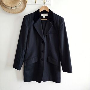 Vintage Casual Corner 100% Black Pure Wool Blazer Sz 10 Velvet Collar & Buttons